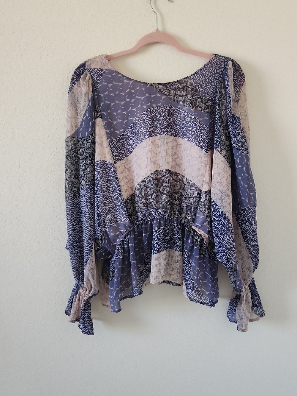 BB Dakota Lavender Patchwork Peplum Blouse